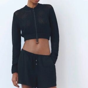 Zara Open Stitch Crochet Bomber Sweater Jacket Size S/M